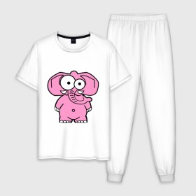Мужская пижама хлопок с принтом Розовый слон в Санкт-Петербурге, 100% хлопок | брюки и футболка прямого кроя, без карманов, на брюках мягкая резинка на поясе и по низу штанин
 | Тематика изображения на принте: смешной