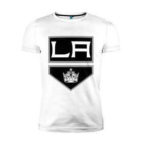 Мужская футболка премиум с принтом Los Angeles Kings - Лос Анджелес в Санкт-Петербурге, 92% хлопок, 8% лайкра | приталенный силуэт, круглый вырез ворота, длина до линии бедра, короткий рукав | la | los angeles kings | nhl | кубок стенли | лос анджелес кингс | нхл | хоккей