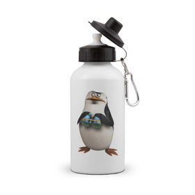 Бутылка спортивная с принтом Пингвин с биноклем в Санкт-Петербурге, металл | емкость — 500 мл, в комплекте две пластиковые крышки и карабин для крепления | Тематика изображения на принте: пингвин