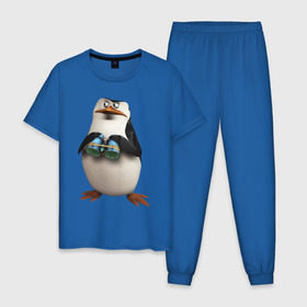 Мужская пижама хлопок с принтом Пингвин с биноклем в Санкт-Петербурге, 100% хлопок | брюки и футболка прямого кроя, без карманов, на брюках мягкая резинка на поясе и по низу штанин
 | пингвин