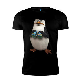 Мужская футболка премиум с принтом Пингвин с биноклем в Санкт-Петербурге, 92% хлопок, 8% лайкра | приталенный силуэт, круглый вырез ворота, длина до линии бедра, короткий рукав | Тематика изображения на принте: пингвин