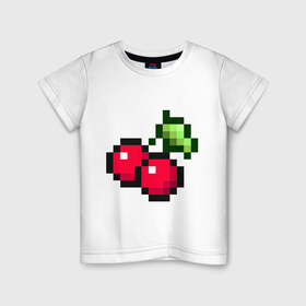 Детская футболка хлопок с принтом вишенки 8 бит в Санкт-Петербурге, 100% хлопок | круглый вырез горловины, полуприлегающий силуэт, длина до линии бедер | 8 bit | вишня | восьмибитный