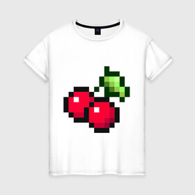 Женская футболка хлопок с принтом вишенки 8 бит в Санкт-Петербурге, 100% хлопок | прямой крой, круглый вырез горловины, длина до линии бедер, слегка спущенное плечо | 8 bit | вишня | восьмибитный