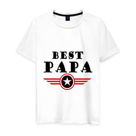 Мужская футболка хлопок с принтом Best papa logo в Санкт-Петербурге, 100% хлопок | прямой крой, круглый вырез горловины, длина до линии бедер, слегка спущенное плечо. | best papa logo | мужу | отец | папа | папе | подарок папе | самые лучшие