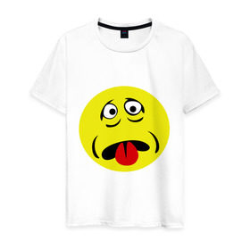 Мужская футболка хлопок с принтом Грустный смайл в Санкт-Петербурге, 100% хлопок | прямой крой, круглый вырез горловины, длина до линии бедер, слегка спущенное плечо. | smile | грустный | грусть | смайл | смайлик