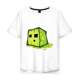 Мужская футболка хлопок Oversize с принтом Slime в Санкт-Петербурге, 100% хлопок | свободный крой, круглый ворот, “спинка” длиннее передней части | minecraft | игры | кубик | майнкрафт | смайлик
