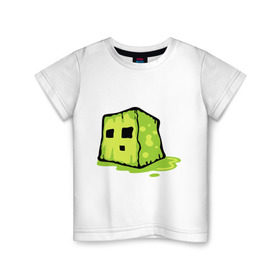 Детская футболка хлопок с принтом Slime в Санкт-Петербурге, 100% хлопок | круглый вырез горловины, полуприлегающий силуэт, длина до линии бедер | minecraft | игры | кубик | майнкрафт | смайлик