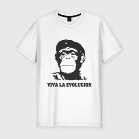 Мужская футболка премиум с принтом Viva la evolucion в Санкт-Петербурге, 92% хлопок, 8% лайкра | приталенный силуэт, круглый вырез ворота, длина до линии бедра, короткий рукав | Тематика изображения на принте: 