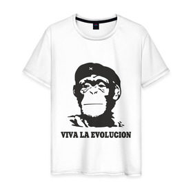 Мужская футболка хлопок с принтом Viva la evolucion в Санкт-Петербурге, 100% хлопок | прямой крой, круглый вырез горловины, длина до линии бедер, слегка спущенное плечо. | Тематика изображения на принте: 