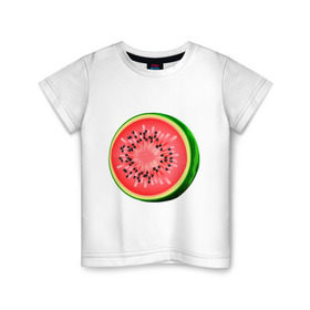 Детская футболка хлопок с принтом Половина арбуза в Санкт-Петербурге, 100% хлопок | круглый вырез горловины, полуприлегающий силуэт, длина до линии бедер | арбуз | вкусное | девушкам | фрукты | фрукты и ягоды