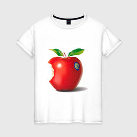 Женская футболка хлопок с принтом откусанное яблоко в Санкт-Петербурге, 100% хлопок | прямой крой, круглый вырез горловины, длина до линии бедер, слегка спущенное плечо | Тематика изображения на принте: apple | вкусное | девушкам | фрукты | фрукты и ягоды | яблоко