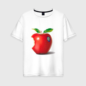 Женская футболка хлопок Oversize с принтом откусанное яблоко в Санкт-Петербурге, 100% хлопок | свободный крой, круглый ворот, спущенный рукав, длина до линии бедер
 | apple | вкусное | девушкам | фрукты | фрукты и ягоды | яблоко