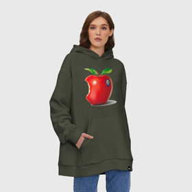 Худи SuperOversize хлопок с принтом откусанное яблоко в Санкт-Петербурге, 70% хлопок, 30% полиэстер, мягкий начес внутри | карман-кенгуру, эластичная резинка на манжетах и по нижней кромке, двухслойный капюшон
 | apple | вкусное | девушкам | фрукты | фрукты и ягоды | яблоко