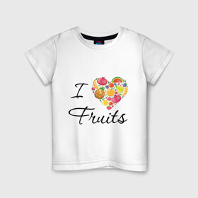 Детская футболка хлопок с принтом я люблю фрукты в Санкт-Петербурге, 100% хлопок | круглый вырез горловины, полуприлегающий силуэт, длина до линии бедер | Тематика изображения на принте: ананас | банан