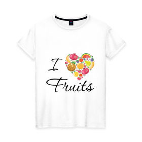 Женская футболка хлопок с принтом я люблю фрукты в Санкт-Петербурге, 100% хлопок | прямой крой, круглый вырез горловины, длина до линии бедер, слегка спущенное плечо | ананас | банан