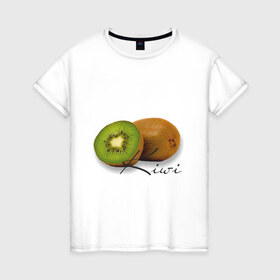 Женская футболка хлопок с принтом Kiwi в Санкт-Петербурге, 100% хлопок | прямой крой, круглый вырез горловины, длина до линии бедер, слегка спущенное плечо | вкусное | девушкам | киви | фрукты | фрукты и ягоды