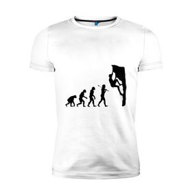 Мужская футболка премиум с принтом Эволюция альпиниста в Санкт-Петербурге, 92% хлопок, 8% лайкра | приталенный силуэт, круглый вырез ворота, длина до линии бедра, короткий рукав | climb | climber | альпинизм | альпинист | альпинисты | горы | путь | скалолазанье | скалолазы | спорт | эволюция