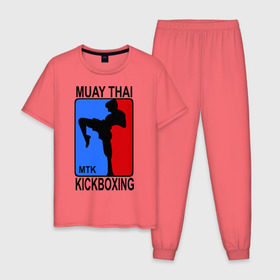 Мужская пижама хлопок с принтом Muay Thai Kickboxing в Санкт-Петербурге, 100% хлопок | брюки и футболка прямого кроя, без карманов, на брюках мягкая резинка на поясе и по низу штанин
 | кикбоксинг | муай тай