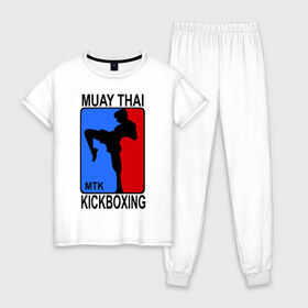 Женская пижама хлопок с принтом Muay Thai Kickboxing в Санкт-Петербурге, 100% хлопок | брюки и футболка прямого кроя, без карманов, на брюках мягкая резинка на поясе и по низу штанин | кикбоксинг | муай тай