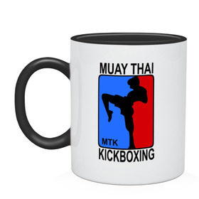 Кружка двухцветная с принтом Muay Thai Kickboxing в Санкт-Петербурге, керамика | объем — 330 мл, диаметр — 80 мм. Цветная ручка и кайма сверху, в некоторых цветах — вся внутренняя часть | кикбоксинг | муай тай