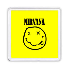 Магнит 55*55 с принтом Nirvana logo в Санкт-Петербурге, Пластик | Размер: 65*65 мм; Размер печати: 55*55 мм | cobain | nirvana | rock | smells like teen spirit | кобейн | нирвана | рок