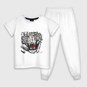 Детская пижама хлопок с принтом Тигр с клыками в Санкт-Петербурге, 100% хлопок |  брюки и футболка прямого кроя, без карманов, на брюках мягкая резинка на поясе и по низу штанин
 | животные | животный мир | зубастый тигр | тирг