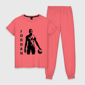 Женская пижама хлопок с принтом Michael Jordan в Санкт-Петербурге, 100% хлопок | брюки и футболка прямого кроя, без карманов, на брюках мягкая резинка на поясе и по низу штанин | michel jordan | nba | джордан | майкл | нба