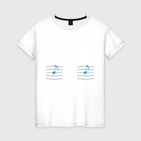 Женская футболка хлопок с принтом Си-си, ноты в Санкт-Петербурге, 100% хлопок | прямой крой, круглый вырез горловины, длина до линии бедер, слегка спущенное плечо | грудь | музыка | нота | сиси