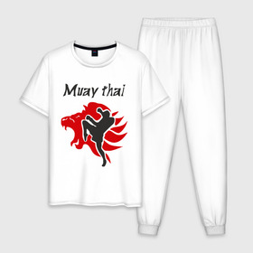 Мужская пижама хлопок с принтом Muay thai в Санкт-Петербурге, 100% хлопок | брюки и футболка прямого кроя, без карманов, на брюках мягкая резинка на поясе и по низу штанин
 | муай тай