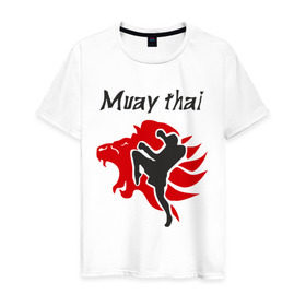 Мужская футболка хлопок с принтом Muay thai в Санкт-Петербурге, 100% хлопок | прямой крой, круглый вырез горловины, длина до линии бедер, слегка спущенное плечо. | муай тай
