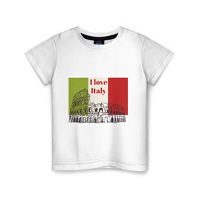 Детская футболка хлопок с принтом Я love Италия в Санкт-Петербурге, 100% хлопок | круглый вырез горловины, полуприлегающий силуэт, длина до линии бедер | Тематика изображения на принте: i love italy | италия | колизей | рим | флаг италии | я люблю италию