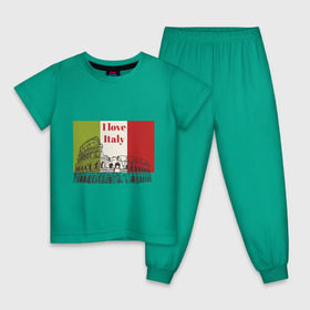 Детская пижама хлопок с принтом Я love Италия в Санкт-Петербурге, 100% хлопок |  брюки и футболка прямого кроя, без карманов, на брюках мягкая резинка на поясе и по низу штанин
 | i love italy | италия | колизей | рим | флаг италии | я люблю италию