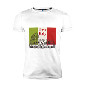 Мужская футболка премиум с принтом Я love Италия в Санкт-Петербурге, 92% хлопок, 8% лайкра | приталенный силуэт, круглый вырез ворота, длина до линии бедра, короткий рукав | Тематика изображения на принте: i love italy | италия | колизей | рим | флаг италии | я люблю италию