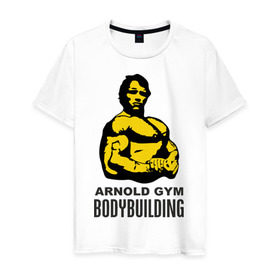 Мужская футболка хлопок с принтом Arnold bodybuilding в Санкт-Петербурге, 100% хлопок | прямой крой, круглый вырез горловины, длина до линии бедер, слегка спущенное плечо. | arnold | arnold gym bodybuilding | arnold schwarzenegger | арнольд шварценеггер | силовой экстрим