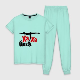 Женская пижама хлопок с принтом Хатха йога в Санкт-Петербурге, 100% хлопок | брюки и футболка прямого кроя, без карманов, на брюках мягкая резинка на поясе и по низу штанин | занятия | индия | йог | ом | спорт | тренировки