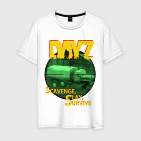 Мужская футболка хлопок с принтом DayZ прицел в Санкт-Петербурге, 100% хлопок | прямой крой, круглый вырез горловины, длина до линии бедер, слегка спущенное плечо. | dayz | scavenge slay survive | игры | компьютерные игры