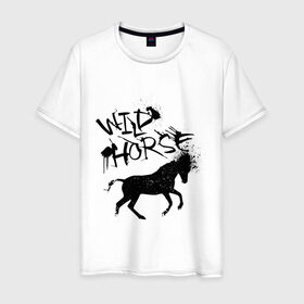 Мужская футболка хлопок с принтом Wild Horse в Санкт-Петербурге, 100% хлопок | прямой крой, круглый вырез горловины, длина до линии бедер, слегка спущенное плечо. | 