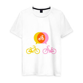 Мужская футболка хлопок с принтом Велосипедная семья в Санкт-Петербурге, 100% хлопок | прямой крой, круглый вырез горловины, длина до линии бедер, слегка спущенное плечо. | 