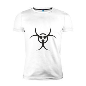 Мужская футболка премиум с принтом Знак вирус в Санкт-Петербурге, 92% хлопок, 8% лайкра | приталенный силуэт, круглый вырез ворота, длина до линии бедра, короткий рукав | вирус | зож | радиация | экология