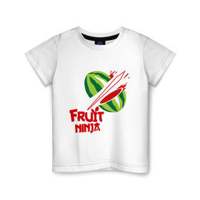 Детская футболка хлопок с принтом Fruit Ninja в Санкт-Петербурге, 100% хлопок | круглый вырез горловины, полуприлегающий силуэт, длина до линии бедер | fruit ninja | арбуз | игры | ниндзя | разное | фрукт
