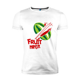 Мужская футболка премиум с принтом Fruit Ninja в Санкт-Петербурге, 92% хлопок, 8% лайкра | приталенный силуэт, круглый вырез ворота, длина до линии бедра, короткий рукав | Тематика изображения на принте: fruit ninja | арбуз | игры | ниндзя | разное | фрукт
