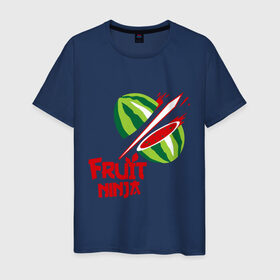 Мужская футболка хлопок с принтом Fruit Ninja в Санкт-Петербурге, 100% хлопок | прямой крой, круглый вырез горловины, длина до линии бедер, слегка спущенное плечо. | fruit ninja | арбуз | игры | ниндзя | разное | фрукт