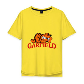 Мужская футболка хлопок Oversize с принтом Гарфилд (Garfield) в Санкт-Петербурге, 100% хлопок | свободный крой, круглый ворот, “спинка” длиннее передней части | garfild | кот | котяра | мультик | мультфильм
