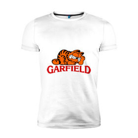 Мужская футболка премиум с принтом Гарфилд (Garfield) в Санкт-Петербурге, 92% хлопок, 8% лайкра | приталенный силуэт, круглый вырез ворота, длина до линии бедра, короткий рукав | garfild | кот | котяра | мультик | мультфильм