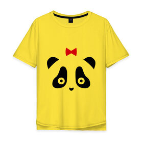 Мужская футболка хлопок Oversize с принтом Панда (женская) в Санкт-Петербурге, 100% хлопок | свободный крой, круглый ворот, “спинка” длиннее передней части | для влюбленных | для двоих | любовь | медведь | медвежонок | отношения | пара | парные | парочка