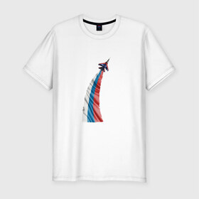 Мужская футболка премиум с принтом Су-35 в Санкт-Петербурге, 92% хлопок, 8% лайкра | приталенный силуэт, круглый вырез ворота, длина до линии бедра, короткий рукав | ввс | военно воздушные силы | самолет | силовые структуры | су 35 | су35
