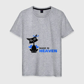 Мужская футболка хлопок с принтом Made in heaven. Кот в Санкт-Петербурге, 100% хлопок | прямой крой, круглый вырез горловины, длина до линии бедер, слегка спущенное плечо. | made in heaven | кот | кошка | кошки | прикольные картинки | сделана в раю