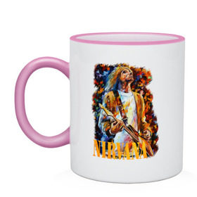 Кружка двухцветная с принтом Nirvana Kurt Cobain в Санкт-Петербурге, керамика | объем — 330 мл, диаметр — 80 мм. Цветная ручка и кайма сверху, в некоторых цветах — вся внутренняя часть | kurt cobain | nirvana | курт кобейн | нирвана