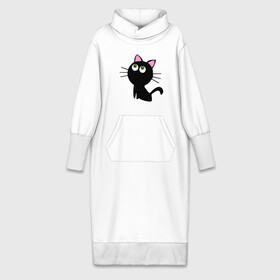 Платье удлиненное хлопок с принтом Маленький котенок в Санкт-Петербурге,  |  | киса | котенок | котик | кошка | черная кошка | черный кот