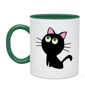 Кружка двухцветная с принтом Маленький котенок в Санкт-Петербурге, керамика | объем — 330 мл, диаметр — 80 мм. Цветная ручка и кайма сверху, в некоторых цветах — вся внутренняя часть | киса | котенок | котик | кошка | черная кошка | черный кот